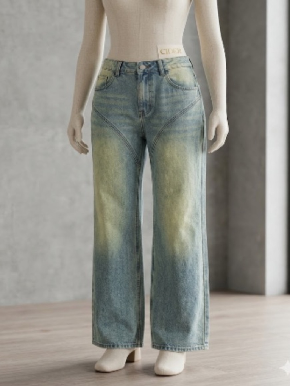 Wide Leg Faded Blue Denim Jeans